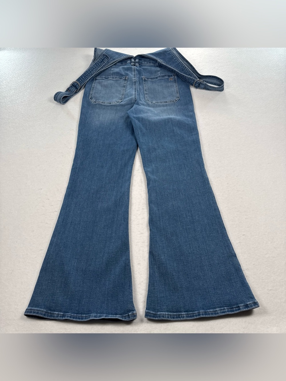 American Eagle Flare Overalls Jean Denim Women’s 10 Short Front Zip Stretch Adj - Picture 8 of 12